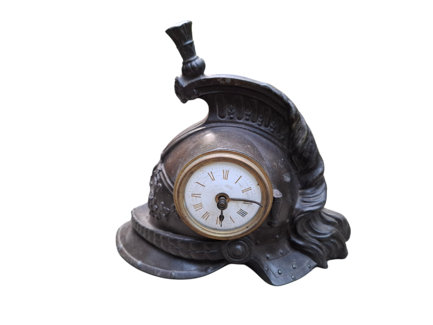 French cuirassier helmet, metal as a pendulum with integrated clock