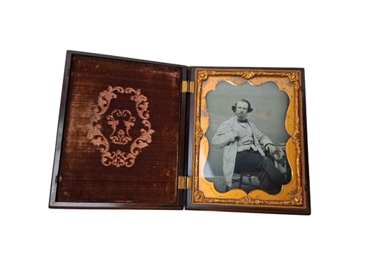 Grand Union Case In Relief, S. Peck & Co., Ambrotype 1/2 Plate, C. 1860, Vintage Photograph