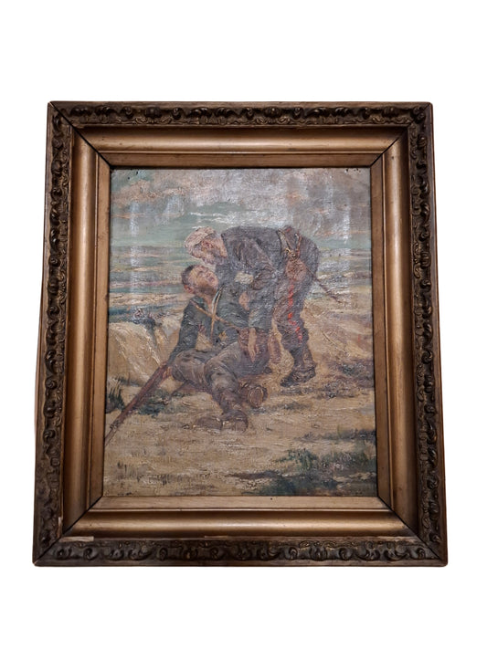 Military Painting, 2 Wounded Soldiers.