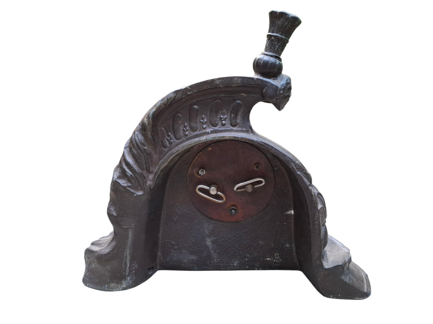 French cuirassier helmet, metal as a pendulum with integrated clock
