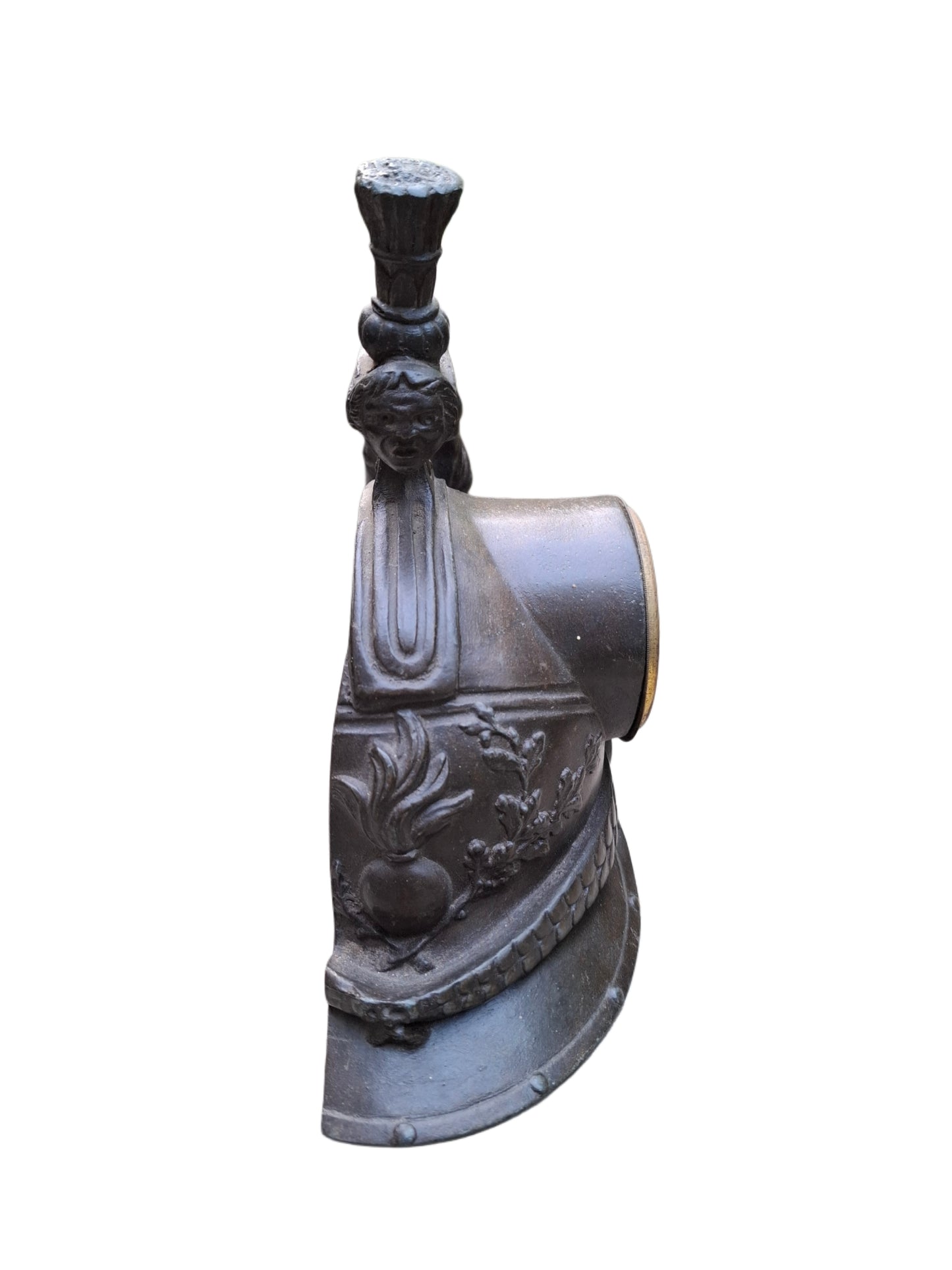 French cuirassier helmet, metal as a pendulum with integrated clock
