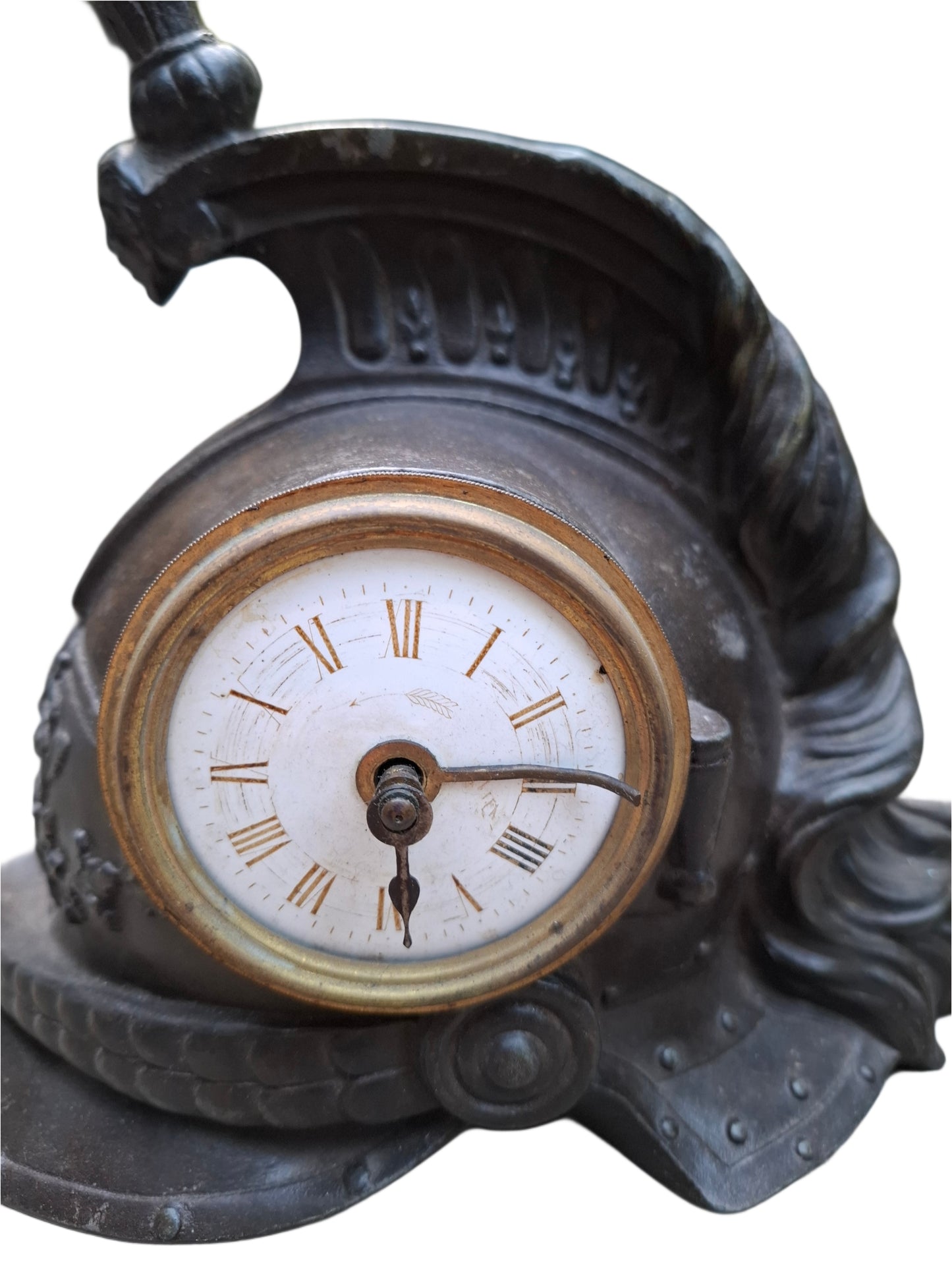 French cuirassier helmet, metal as a pendulum with integrated clock